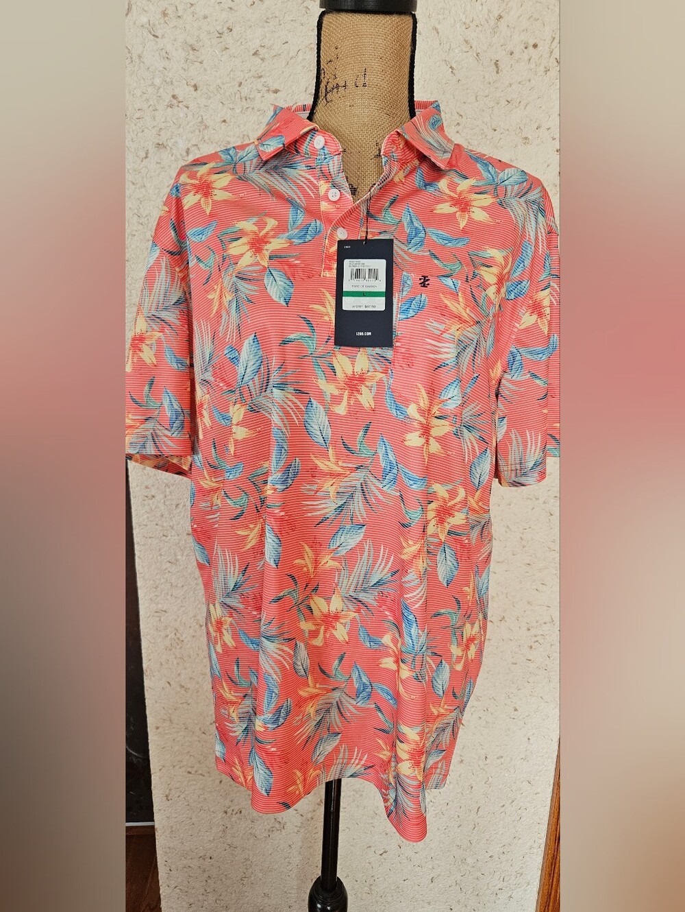 Izod Coral Tropical Floral Polo